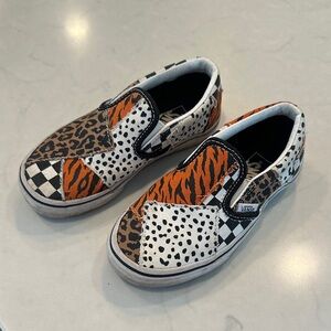 Vans Kids Patchwork Animal Print Slip-On Sneakers - Orange, Black, White